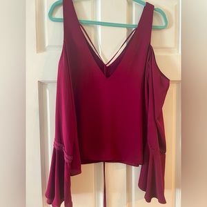 Majorelle burgundy wine silk bell sleeve cut out blouse top S